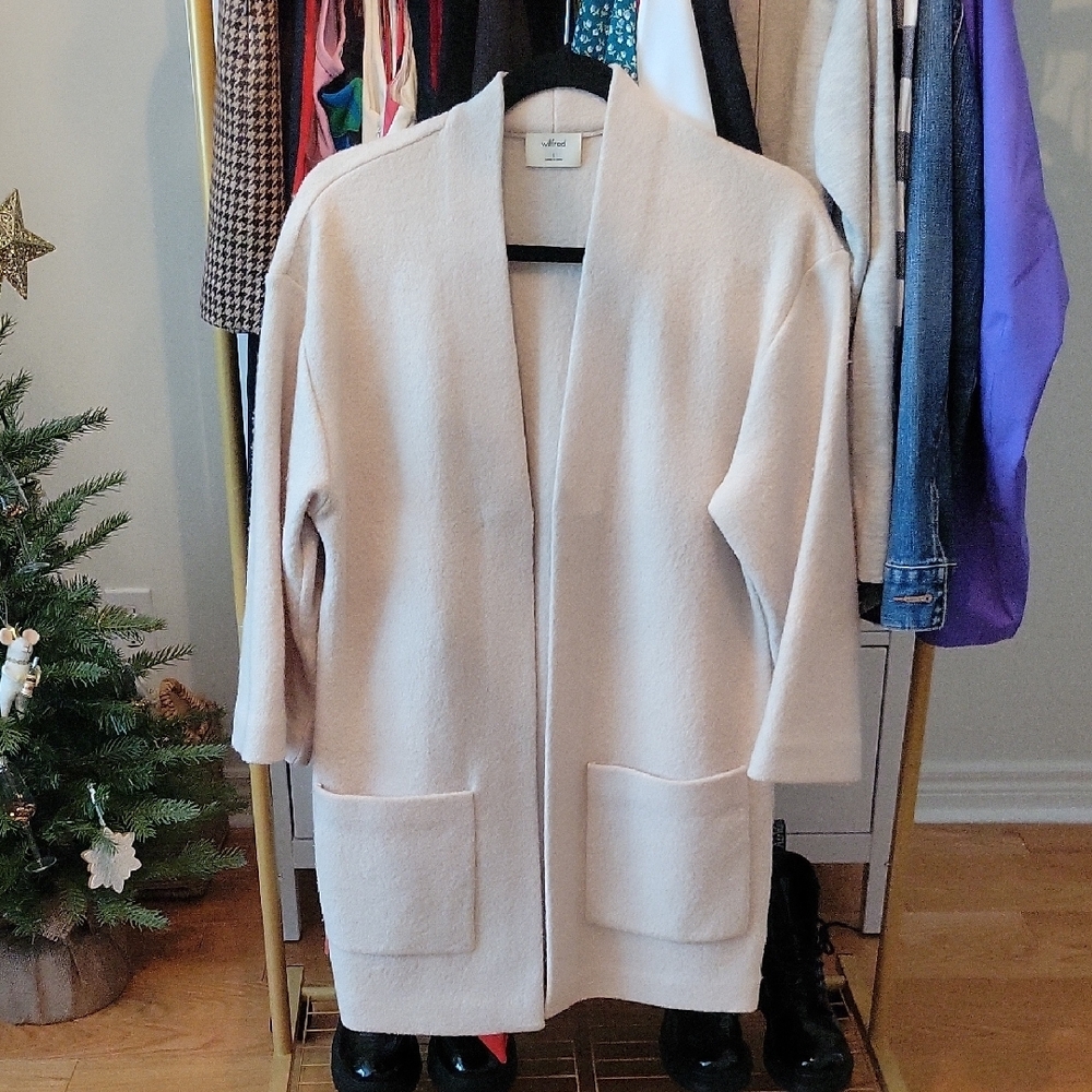 Aritzia Wool Cardigan Sweater Open Front Colour Bone